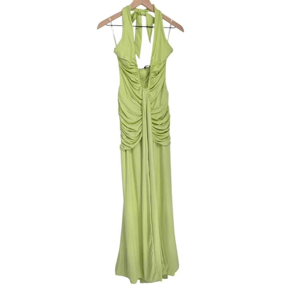 Babyboo Rosetta Green Halter Ruched Deep V Maxi Dress Size M - Picture 2 of 4